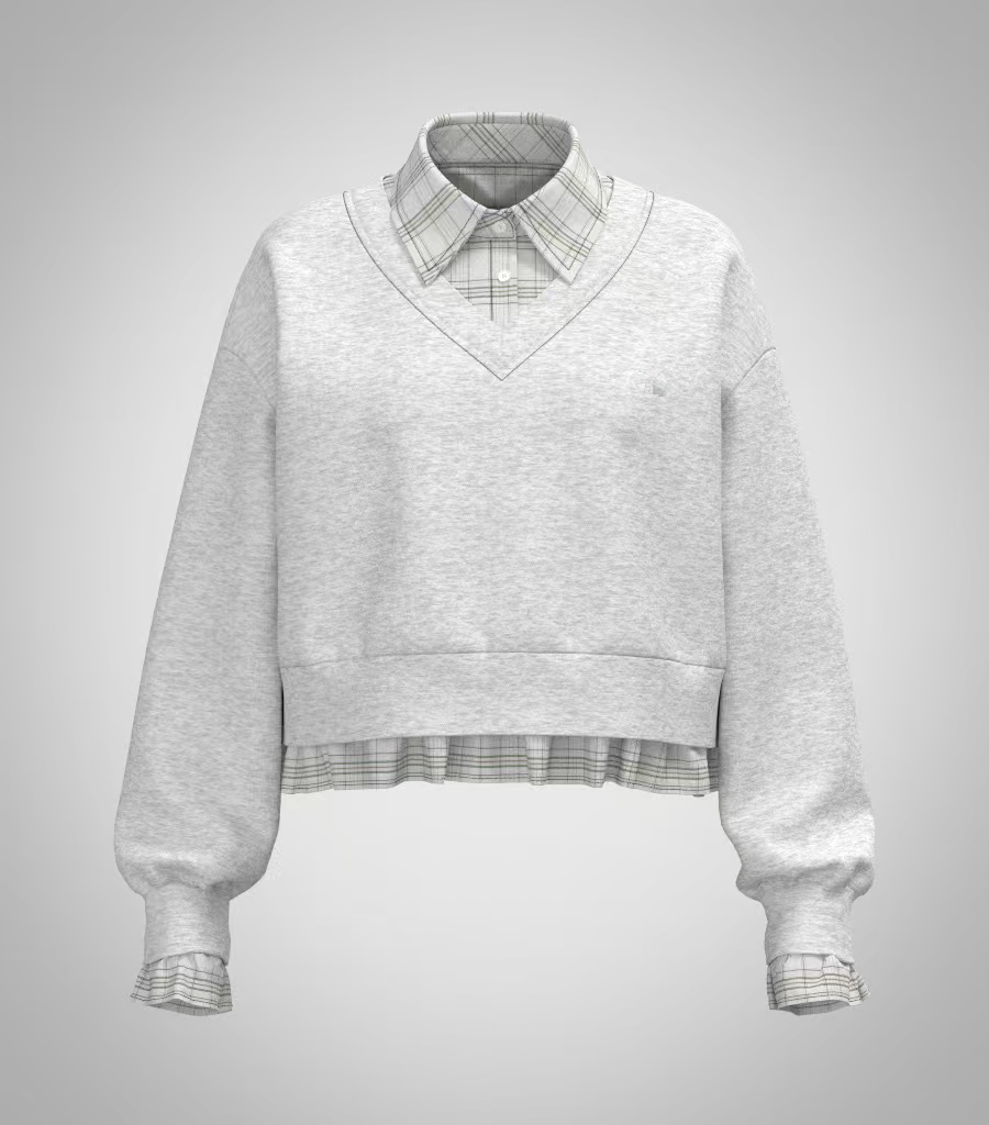 3D visualization of a layered cropped sweatshirt