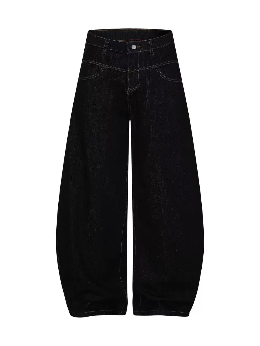 Black Barrel-Leg Jeans
