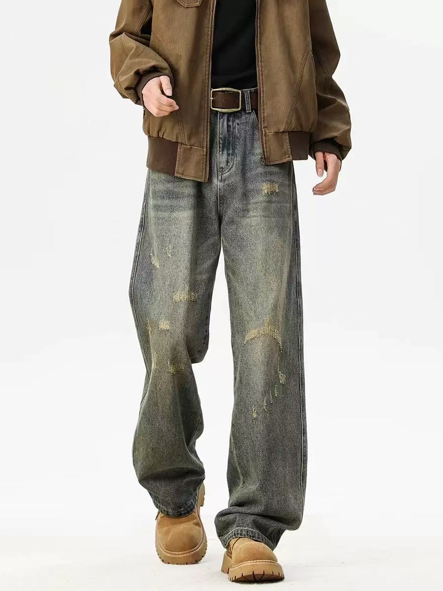 Vintage Distressed Wide-Leg Denim